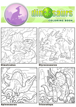 prehistoric dinosaurs coloring book, image set