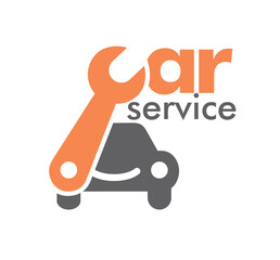 Car service logo concept. Simple and stylish. Wrench and smiling car. Editable EPS vector