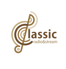 Logo Design concept  for classical music radio, TV or youtube channel, streaming service etc. Stylized treble clef and circle sound waves. Editable EPS vector - obrazy, fototapety, plakaty