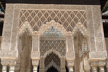 Courtyard and buildings of the Alhambra Interior of the Alhambra. Lions patio.