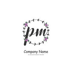 P M PM Initial handwriting and signature logo design with circle. Beautiful design handwritten logo for fashion, team, wedding, luxury logo.