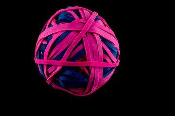 Ball of Rubber Bands Isolated on a Black Background