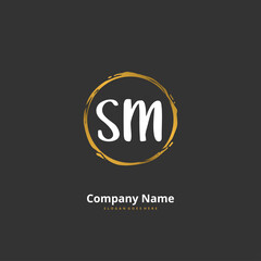 S M SM Initial handwriting and signature logo design with circle. Beautiful design handwritten logo for fashion, team, wedding, luxury logo.