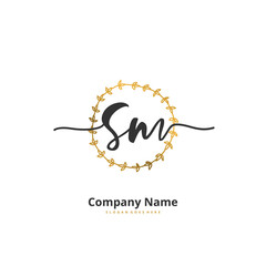 S M SM Initial handwriting and signature logo design with circle. Beautiful design handwritten logo for fashion, team, wedding, luxury logo.