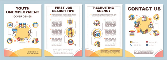 Youth unemployment brochure template. Recruitment agency flyer, booklet, leaflet print, cover design with linear icons. Vector layouts for magazines, annual reports, advertising posters