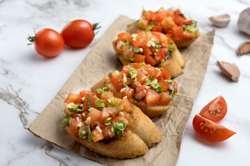 tomato bruschetta on a table