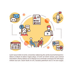 Job search concept icon with text. Sending resume, job interview, employment opportunities PPT page vector template. Brochure, magazine, booklet design element with linear illustrations