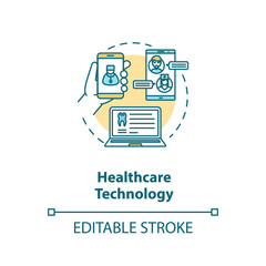 Healthcare technology concept icon. Remote communication between doctor and patient. Hospital mobile app idea thin line illustration. Vector isolated outline RGB color drawing. Editable stroke