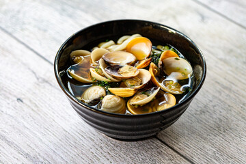 Clam Ramen Soup in Bowl