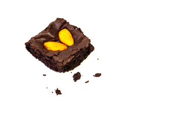Delicious chocolate walnut brownies on white background