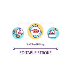 Staff re skilling concept icon. Business training for employee. Corporate coaching for team member. Class idea thin line illustration. Vector isolated outline RGB color drawing. Editable stroke