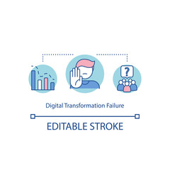 Digital transformation failure concept icon. Challenge to change business. Financial graph decrease. Bankruptcy idea thin line illustration. Vector isolated outline RGB color drawing. Editable stroke