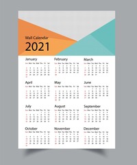 One Page Calendar 2021 Template. 2021 new year calendar in clean minimal.
