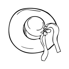 Hand drawn women's hat isolated on white background. Sun protection, accessory for beach. Vector outline illustration in doodle style. Design for card, banner, logo, print