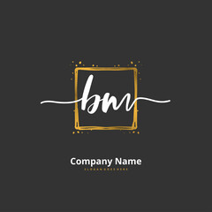 B M BM Initial handwriting and signature logo design with circle. Beautyful design handwritten logo for fashion, team, wedding, luxury logo.