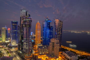 Beautiful Cityscape View of West bay Corniche Area at sunset time