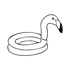 Hand drawn doodle sketch vector floating flamingo float ring isolated on white background. Design for card, banner, logo, print
