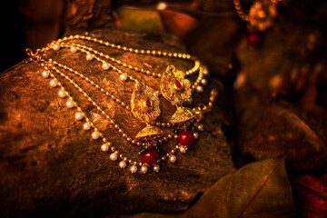 vintage indian golden jewellery stock photo 