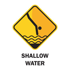 beach safety signs with shallow water warning text. vector illustration
