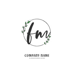 F M FM Initial handwriting and signature logo design with circle. Beautiful design handwritten logo for fashion, team, wedding, luxury logo.