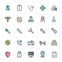 Icon set - Healthcare and Medical outline stroke with color vector illustration on white background