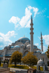 Beautiful Sunset View of the Historical Suleiman Mosque patio, 