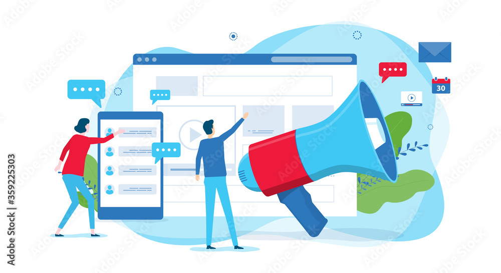 Poster flat illustration design concept website promoting for digital marketing business web landing banner