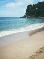 Relax sea holiday in Thailand. Weekend with family at the ocean. Palm and sea view. Blue water of...
