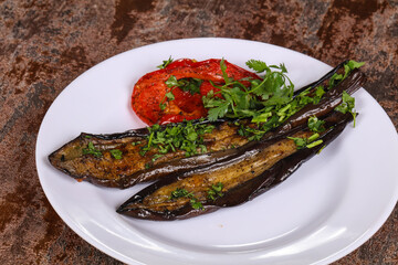 Grilled eggplant with bell pepper