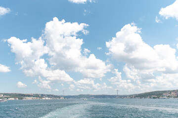 Istanbul Bosphorus View and Bosphorus Bridge. clear blue sky