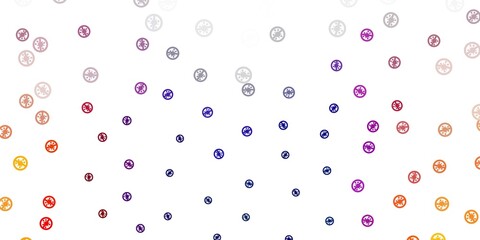 Light blue, yellow vector background with covid-19 symbols.