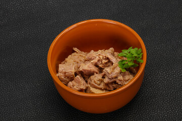 Canned tuna fish in the bowl