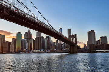 Bridge- Brooklyn- Sunset- Winter- Manhattan- New York City- United States- USA.