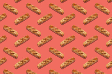 Fresh bread on a bright background pattern