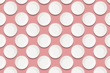 White plates on pink background pattern