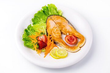 Salmon steak with vegetable