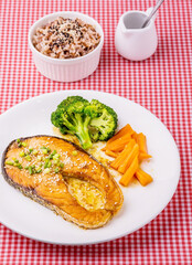 Salmon steak with teriyaki sauce
