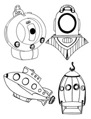 Fototapeta premium Subjects for underwater research, set of 4 pictures.