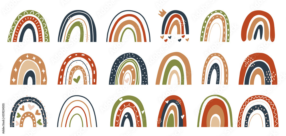 Wall mural Collection of hand drawn rainbow element illustration in scandinavian style