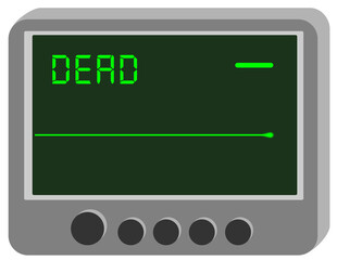 EKG or ECG green monitor, electrocardiogram, with flatline or asystole