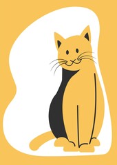 Sitting cat in a flat style. Poster about pets.