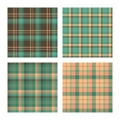 Set of seamless lumberjack plaid patterns, tartan vector patterned texture. For design, background, backdrop, textile, card, fabric or cloth, decoration, wrapping paper. Red, yellow and green.