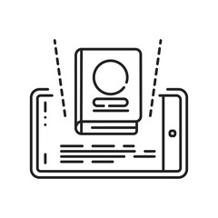 Augmented reality online reading book black line icon. Virtual library in smartphone. Innovative technology. Pictogram for web page, mobile app, promo. UI UX GUI design element. Editable stroke