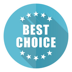 Best choice vector icon, flat design blue round web button isolated on white background