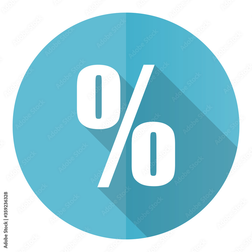 Poster percent vector icon, sale flat design blue round web button isolated on white background