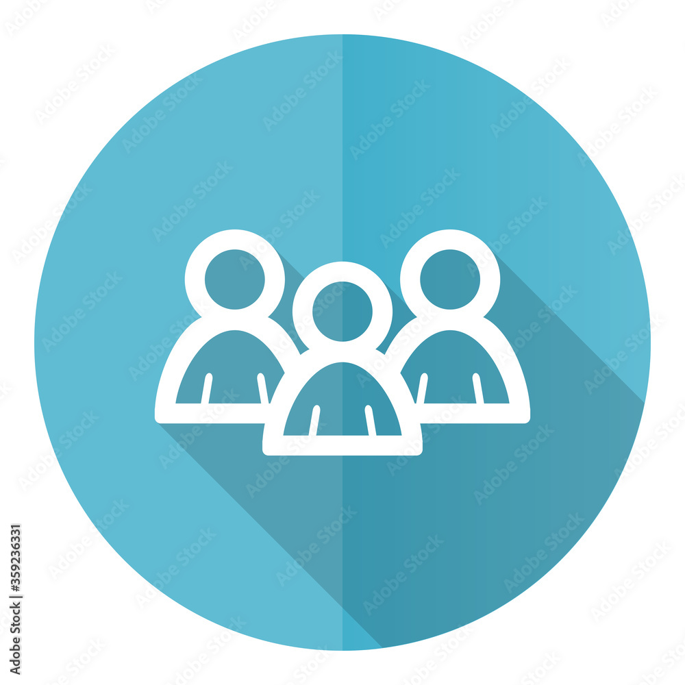 Poster people vector icon, group flat design blue round web button isolated on white background