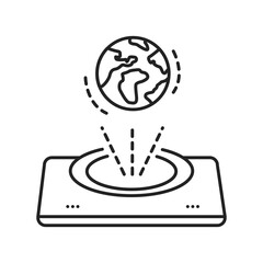 Golographic image black line icon. Three-dimensional object. Virtual reality. Innovative technology. Pictogram for web page, mobile app. UI UX GUI design element. Editable stroke