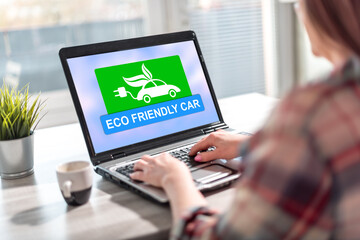 Eco friendly car concept on a laptop screen