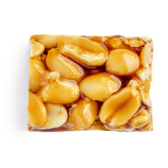 Peanut granola  bar with honey and caramel  isolated on white background. Muesli energy  Nut  bar top view