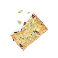Salted crispy crackers with sesame, rosemary  and sunflower seeds isolated on white background. Top view.